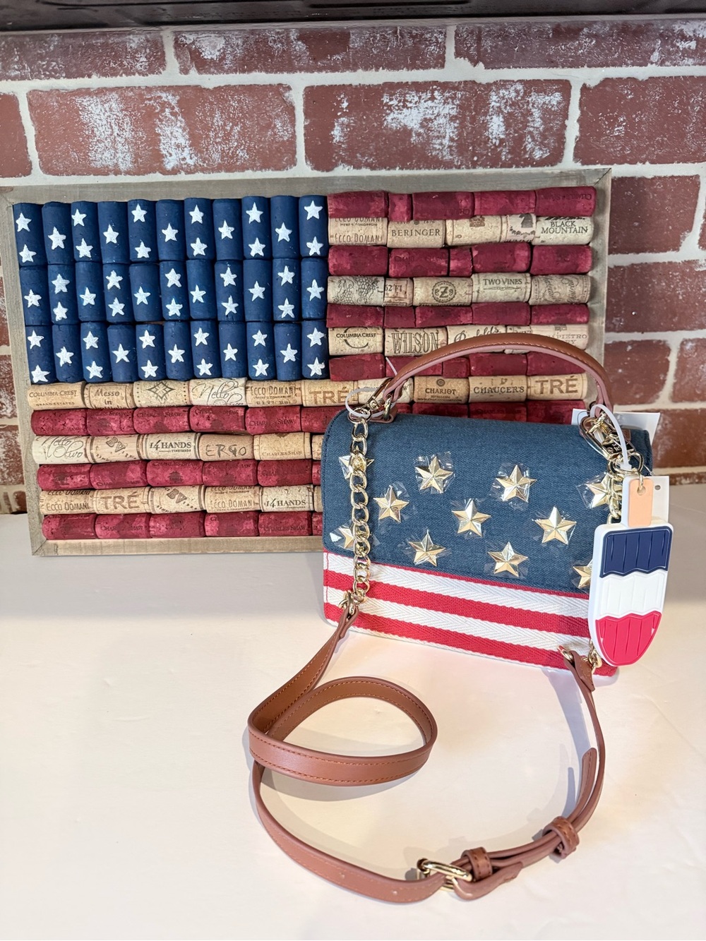 Betsey Johnson Patriotic Star Stripe Handbag/Crossbody Bag - Blue/Red/White - NW